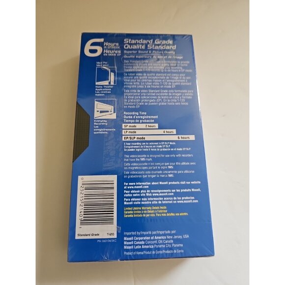 Maxwell VHS Blank Tape, 6hr, Standard Grade, Lot Of One, Brand New, T-120 - Picture 2 of 2